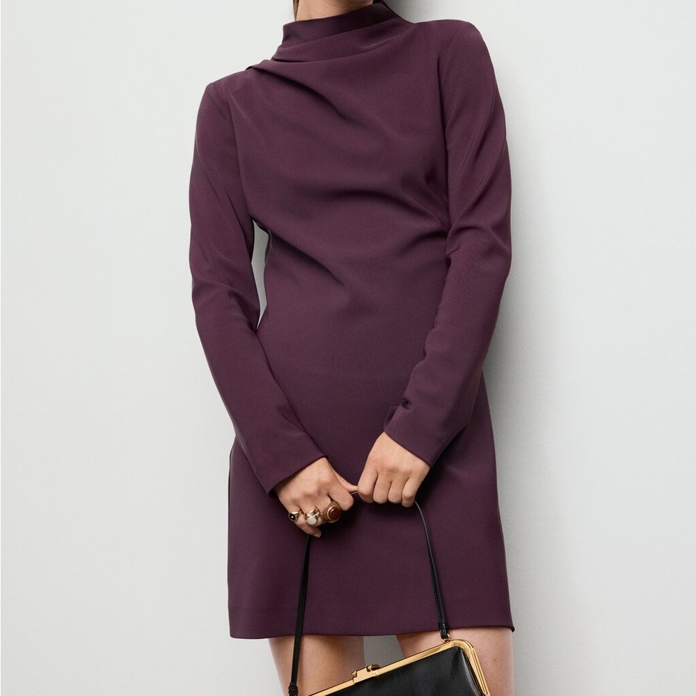MANGO LONG-SLEEVED DRESS WITH DRAPED NECK - Picture 2 of 7